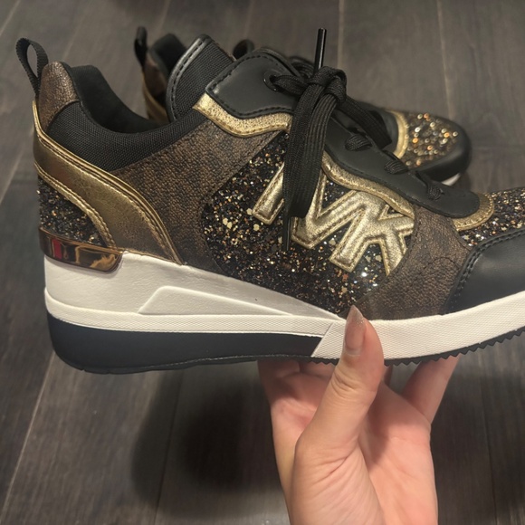 Michael Kors Brown & Gold Glitter Sneakers - Picture 2 of 4